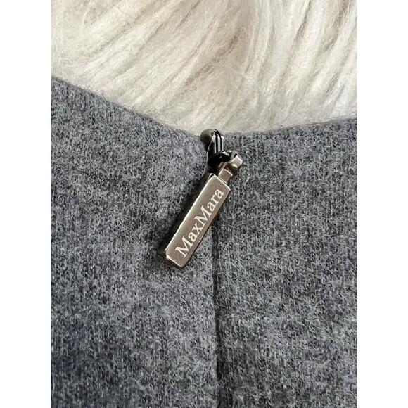 Max Mara Gray Split-Neck Shift Sheath Dress 100% Virgin Wool Lined SZ 44 US 10 - Picture 12 of 13